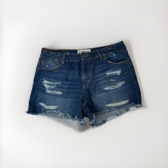 Rewash Girlfriend Distressed Denim Shorts Size 10 Blue Frayed Hem Casual - Picture 1 of 6